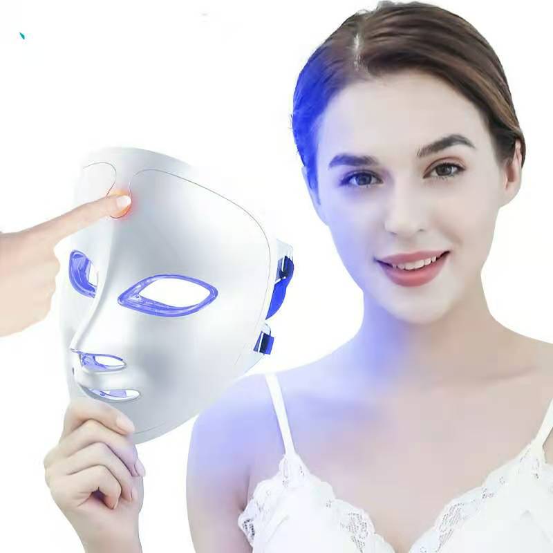 7 barev světle přenosná obličejová LED obličejová lehká terapie pro domácí použití, LED Light Therapy Maskna péči o pleť - modrá&červené světlo pro akné Photonová maska ​​- Korea PDT Technology pro redukci akné